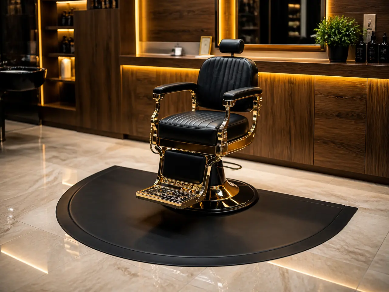 Tapete anti-fadiga Relax Salon em ambiente de barbearia luxuosa